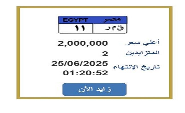 سعرها وصل 2 مليون جنيه.. التزايد يشتعل على لوحة سيارة مميزة