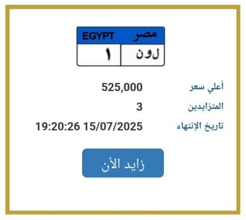 اقتربت من 600 ألف جنيه.. مزايدة نارية على لوحة سيارة مميزة
