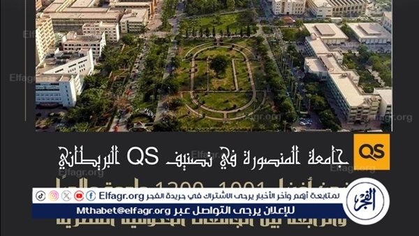 جامعة المنصورة ضمن الفئة (1001–1200) عالميًّا والمركز الرابع محليًّا في تصنيف QS العالمي لعام 2026