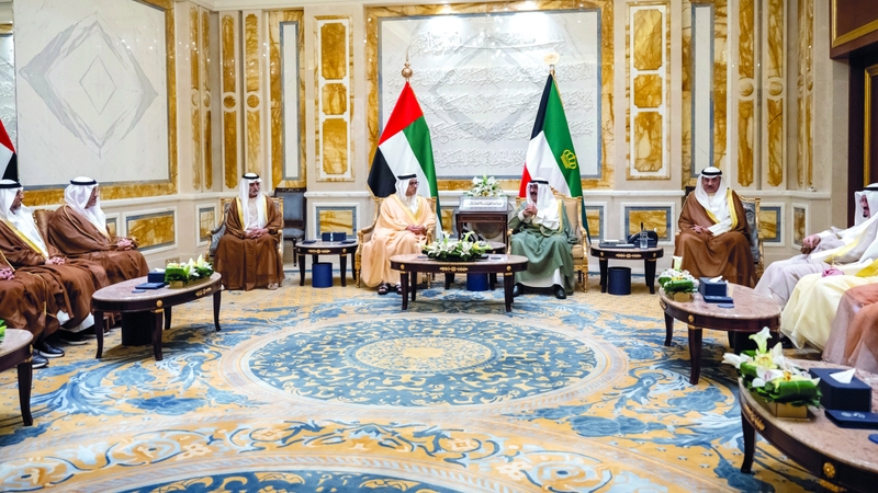 أمير الكويت ومنصور بن زايد يبحثان تعزيز التعاون