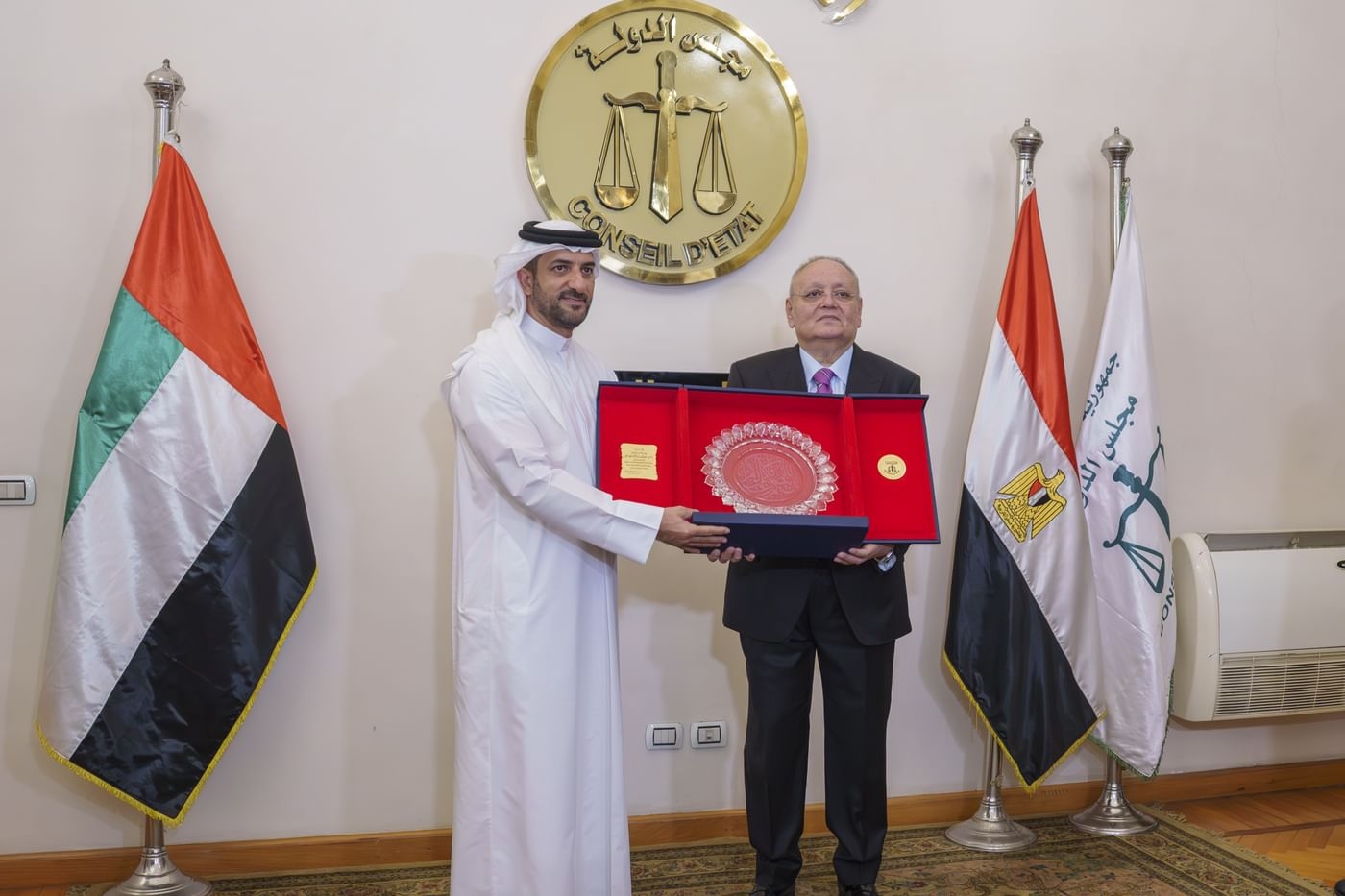 Sultan bin Ahmed meets President of State Council of Egypt