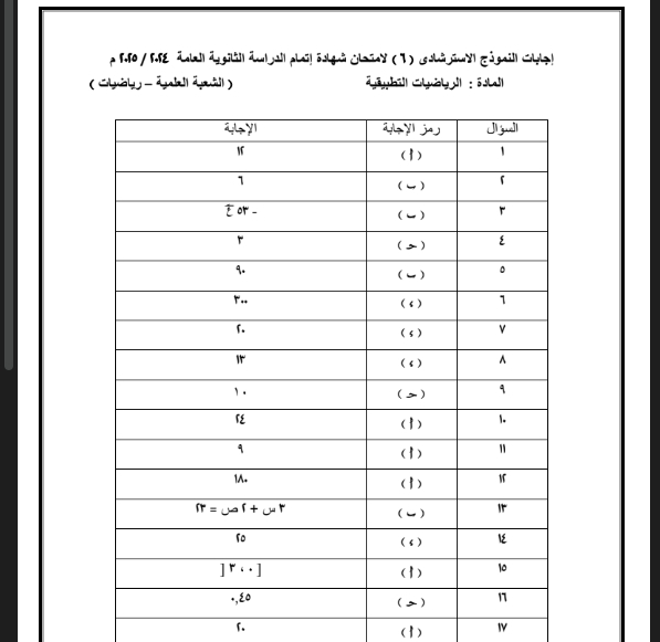 إجابة النموذج الاسترشادي السادس في الرياضيات التطبيقية لغات