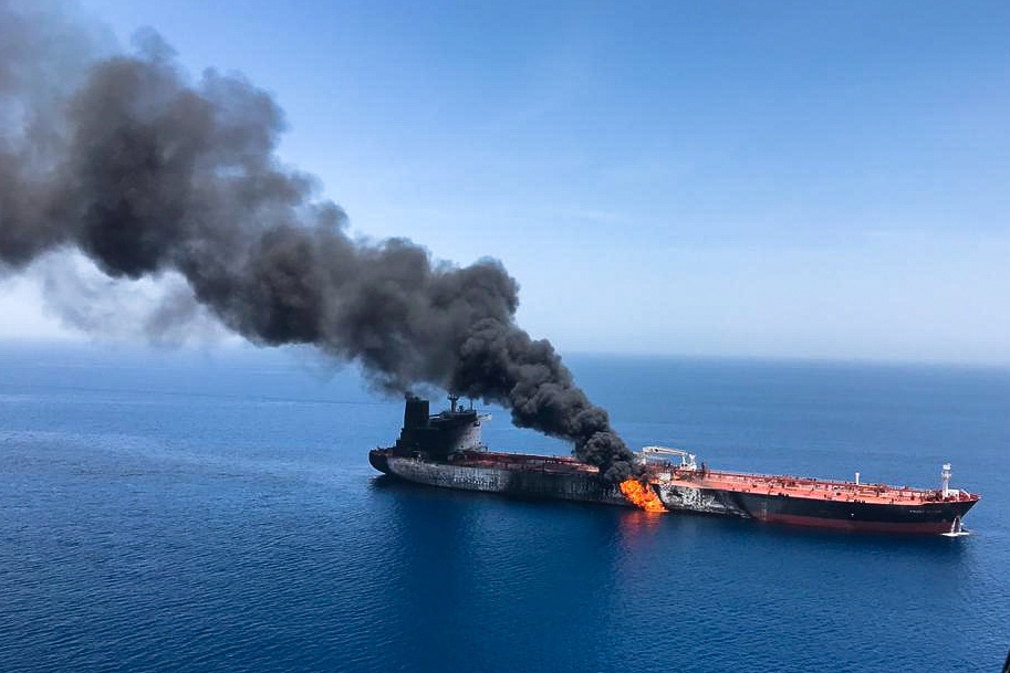 First View: Oil Tanker Erupts In Flames After Collision Near Strait Of Hormuz