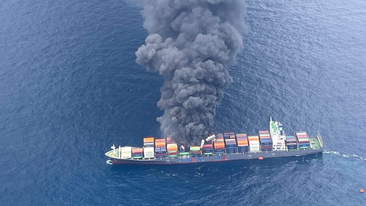 Container Ship Rocked By Explosion Off The Coast Of Kerala, India.
