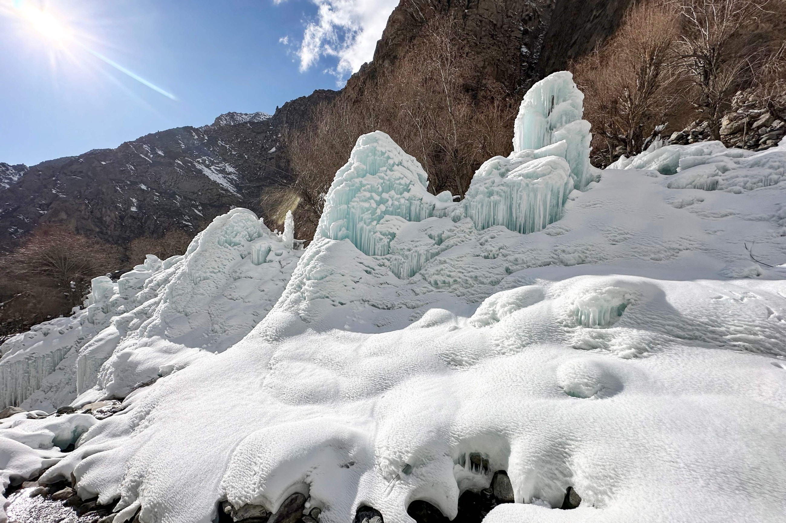 Farmers in Pakistan's Skardu valley create their own 'ice towers' to boost water supply