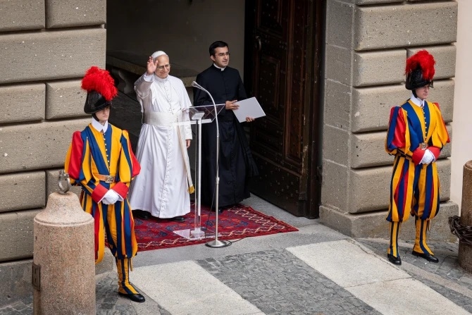 Pope Leo XIV greeted by international crowd at first Angelus from Castel Gandolfo