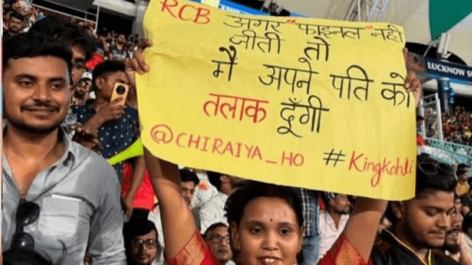 ‘RCB agar final nahi jeeti toh talaaq': Woman's dramatic banner grabs eyeballs during IPL playoffs