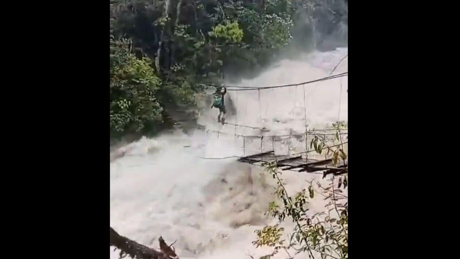 Scary video: Man uses flimsy rope bridge to cross raging river in Arunachal Pradesh; Kiren Rijiju says THIS