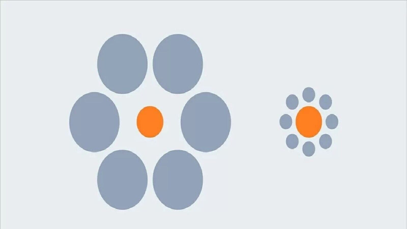 Optical illusion: Which orange circle is the bigger one in this brain teaser? 90% of people guess it wrong