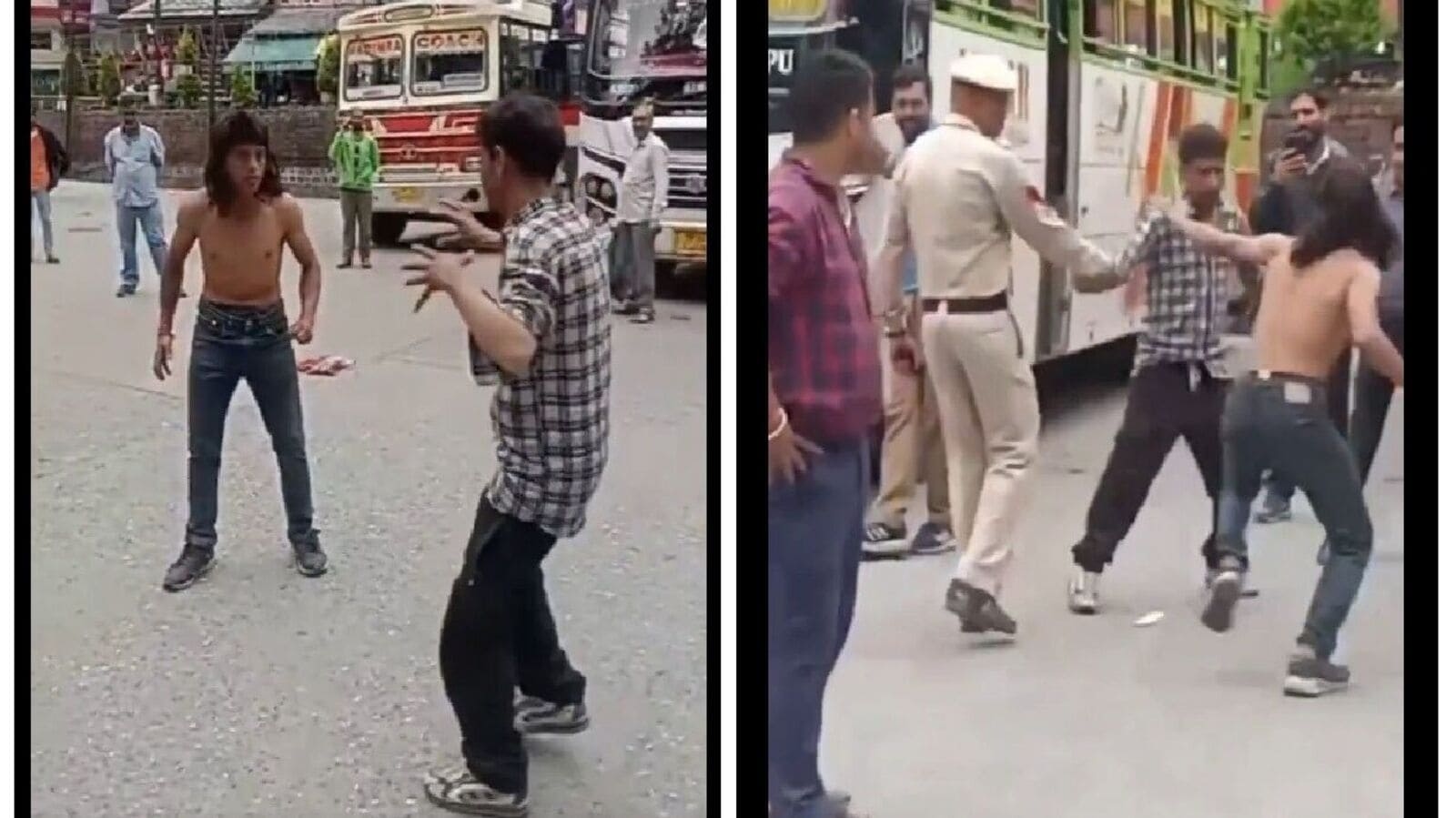 Caught on camera: Hilarious street fight with police man as 'referee' goes viral; Internet reacts, ‘Desi Liu Kang'