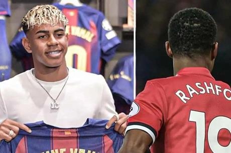 رد فعل لامين جمال على انتقال راشفورد إلى برشلونة (صورة)