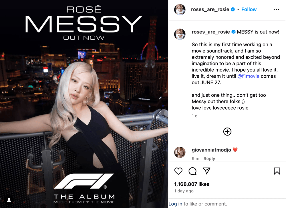 Rosé's ‘Messy' hits the track: New song for F1 film soundtrack