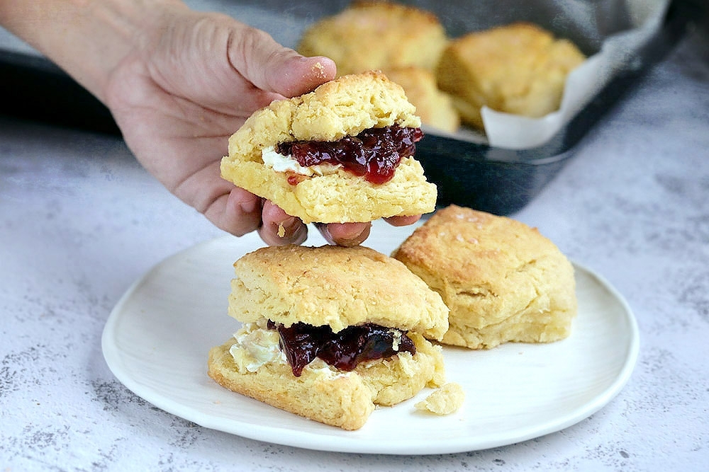 These Southern-style buttermilk biscuits are golden and flaky, with just a touch of honeyed sweetness
