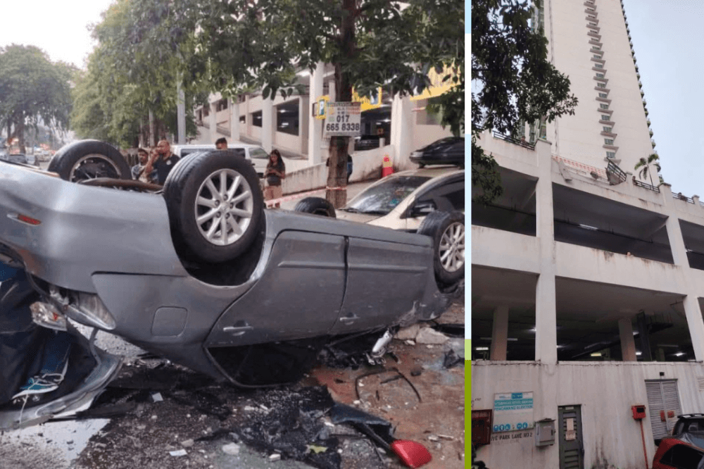 Vehicle plunges off third-floor parking deck in Old Klang Road; car wash worker seriously hurt