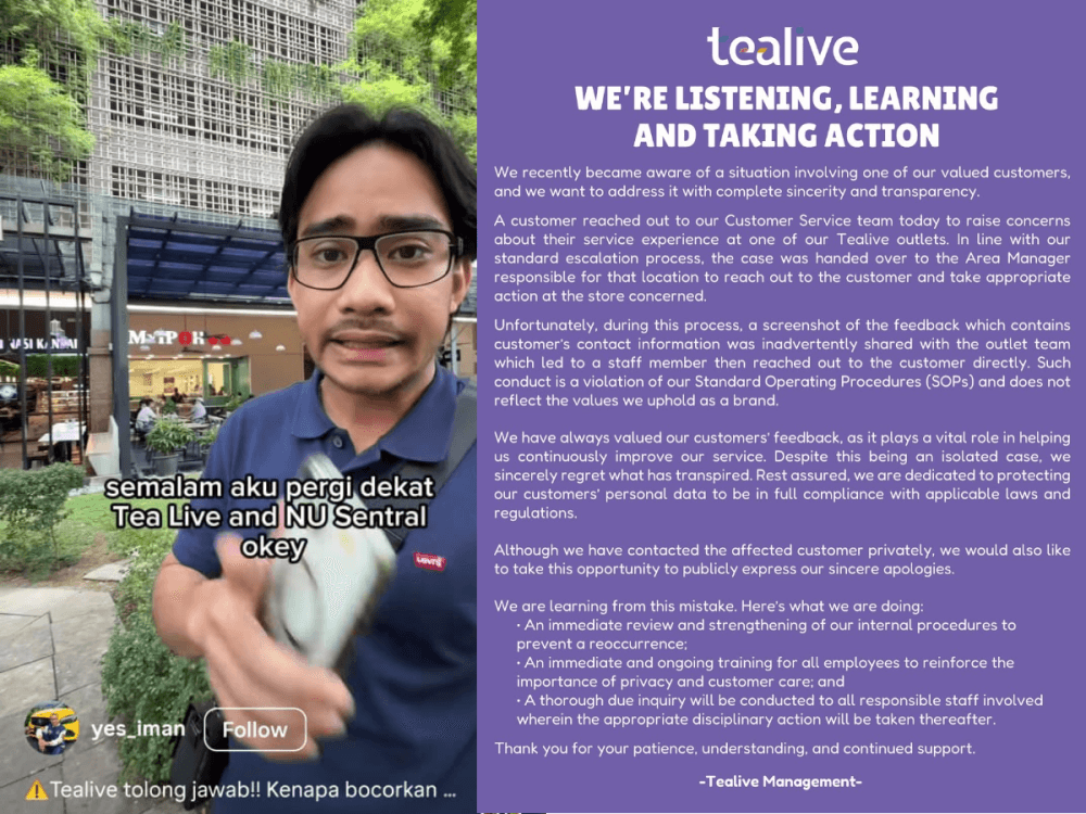 Customer harassed after complaint leaked, Tealive says sorry and promises to punish those involved (VIDEO)