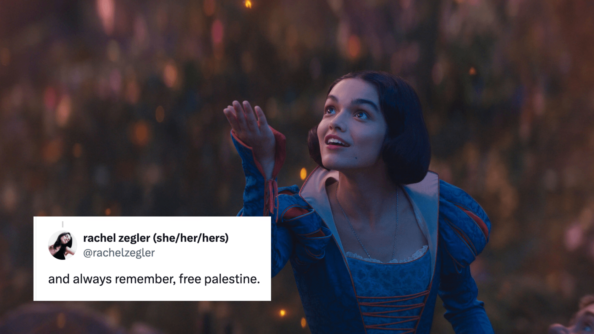 Snow White actress celebrated for refusing to delete 'free Palestine' post