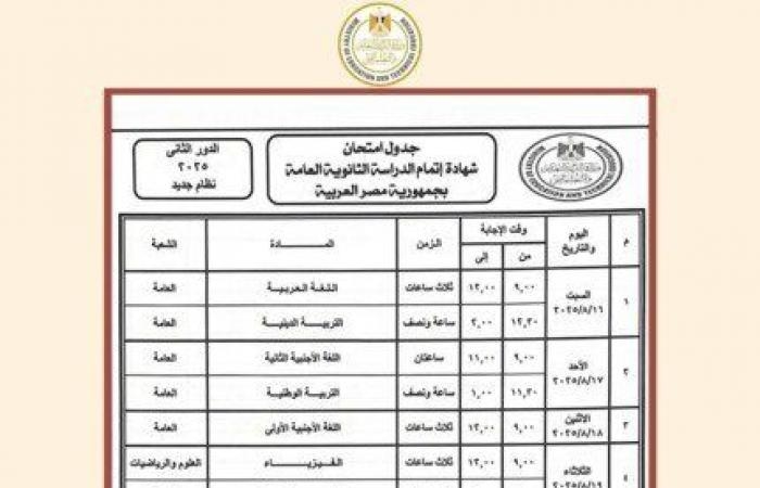 موعد امتحانات الدور الثاني لطلاب الثانوية العامة 2025