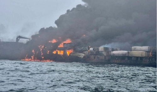 Ships still on fire after North Sea crash