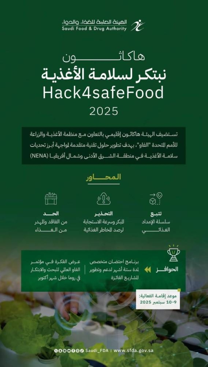 «الغذاء والدواء» تستضيف هاكاثون «نبتكر لسلامة الأغذية» لابتكار حلول لتحديات سلامة الغذاء