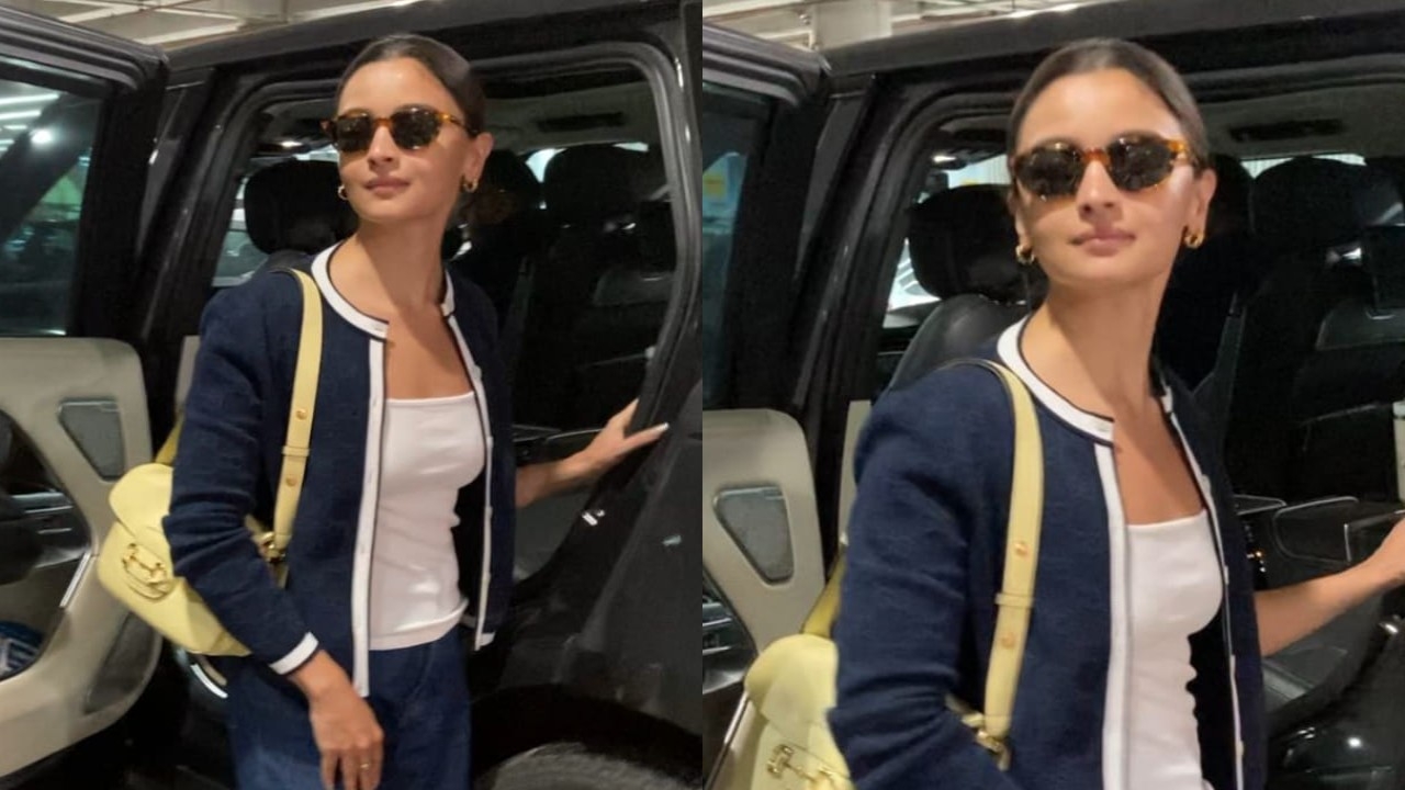Alia Bhatt returns from Cannes sporting Rs 1,64,848 blue cardigan and yellow shoulder bag at Mumbai airport