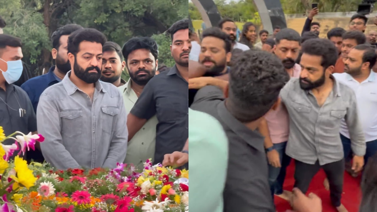 WATCH: Jr NTR gets mobbed by huge crowd as he offers prayers, pays tribute to grandfather NT Rama Rao on birth anniversary