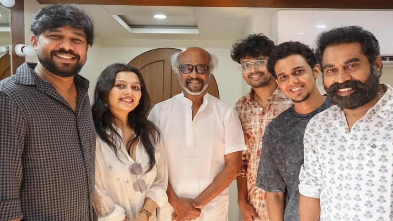 PIC: Rajinikanth meets Padakkalam team in his vanity van during Jailer 2 shoot in Kerala