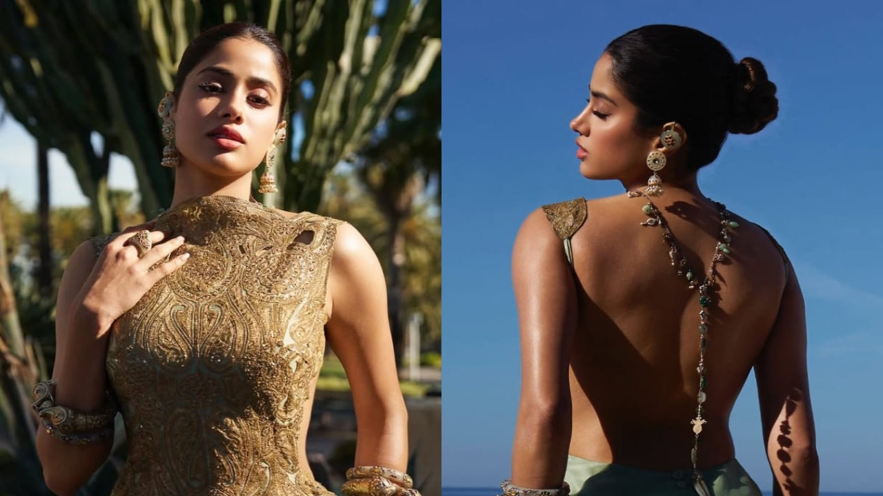 Janhvi Kapoor is decked in traditional jewelry with backless Anamika Khanna gown at Cannes premiere of Homebound