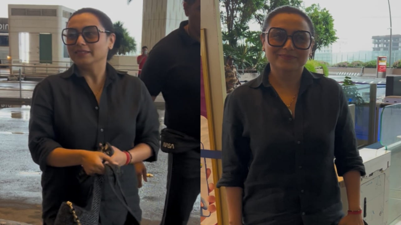 Rani Mukerji pairs Rs 1,30,792 Loewe bag with laidback black co-ord set look
