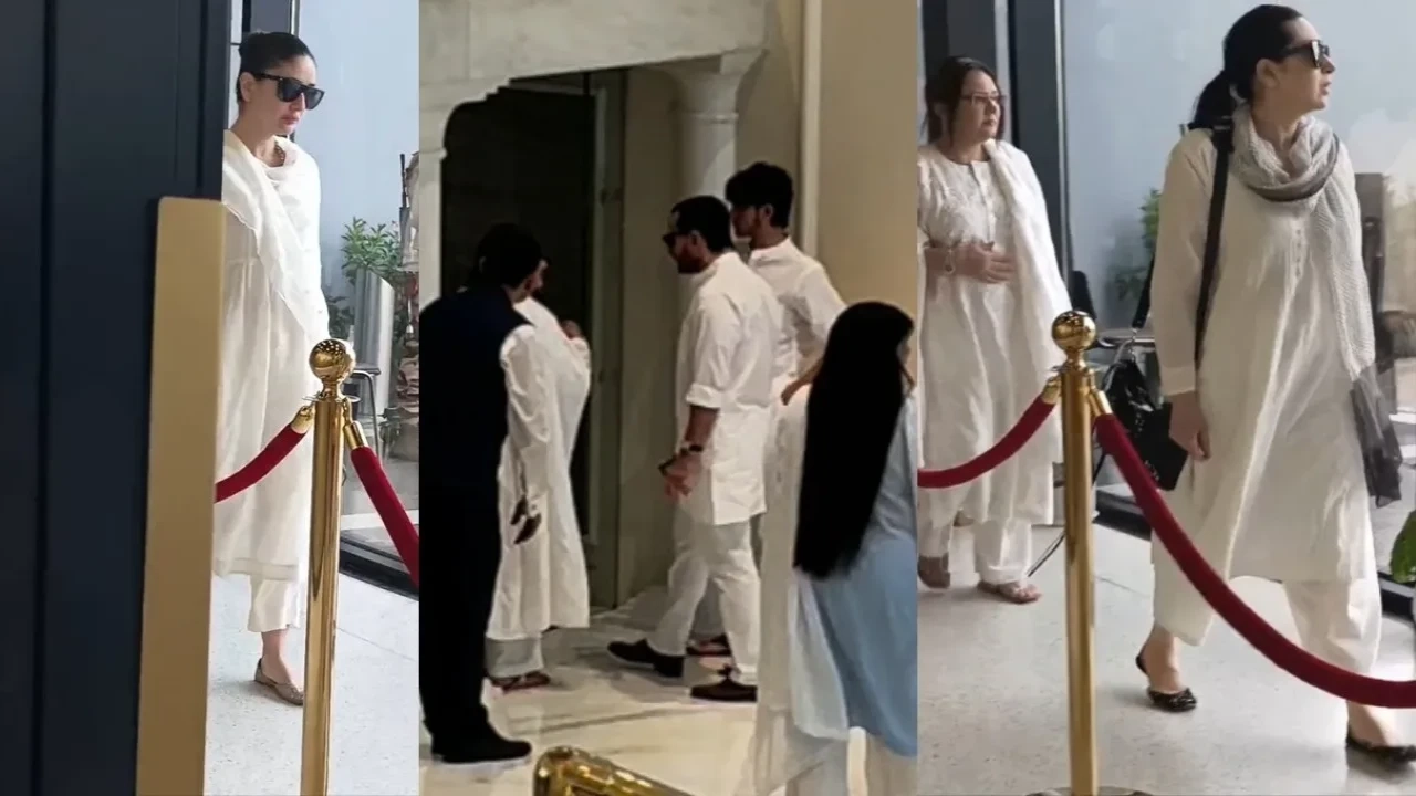 Karisma Kapoor arrives at ex-husband Sunjay Kapur's prayer meet in Delhi with Kareena Kapoor and Sai Ali Khan