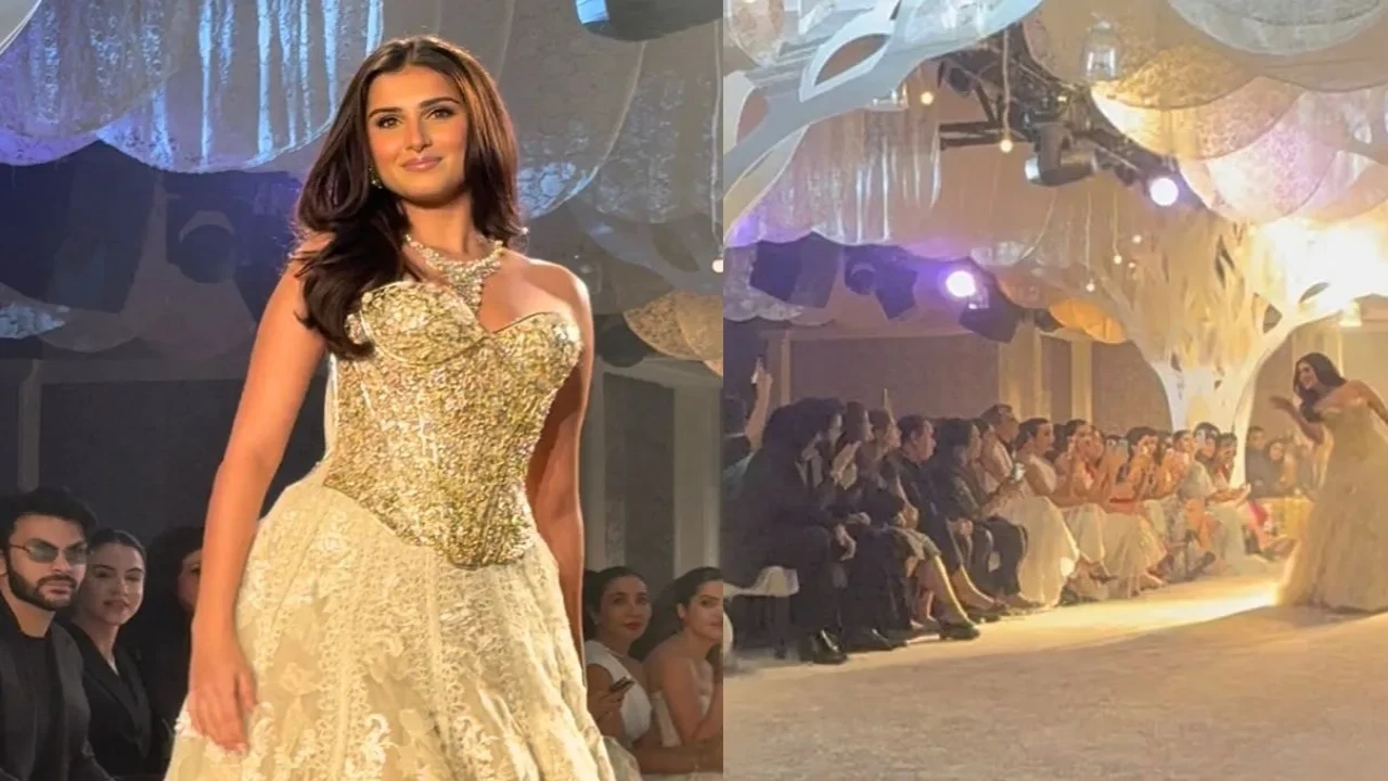 Veer Pahariya gives flying kiss to rumored GF Tara Sutaria, looks in awe of her as she walks the ramp
