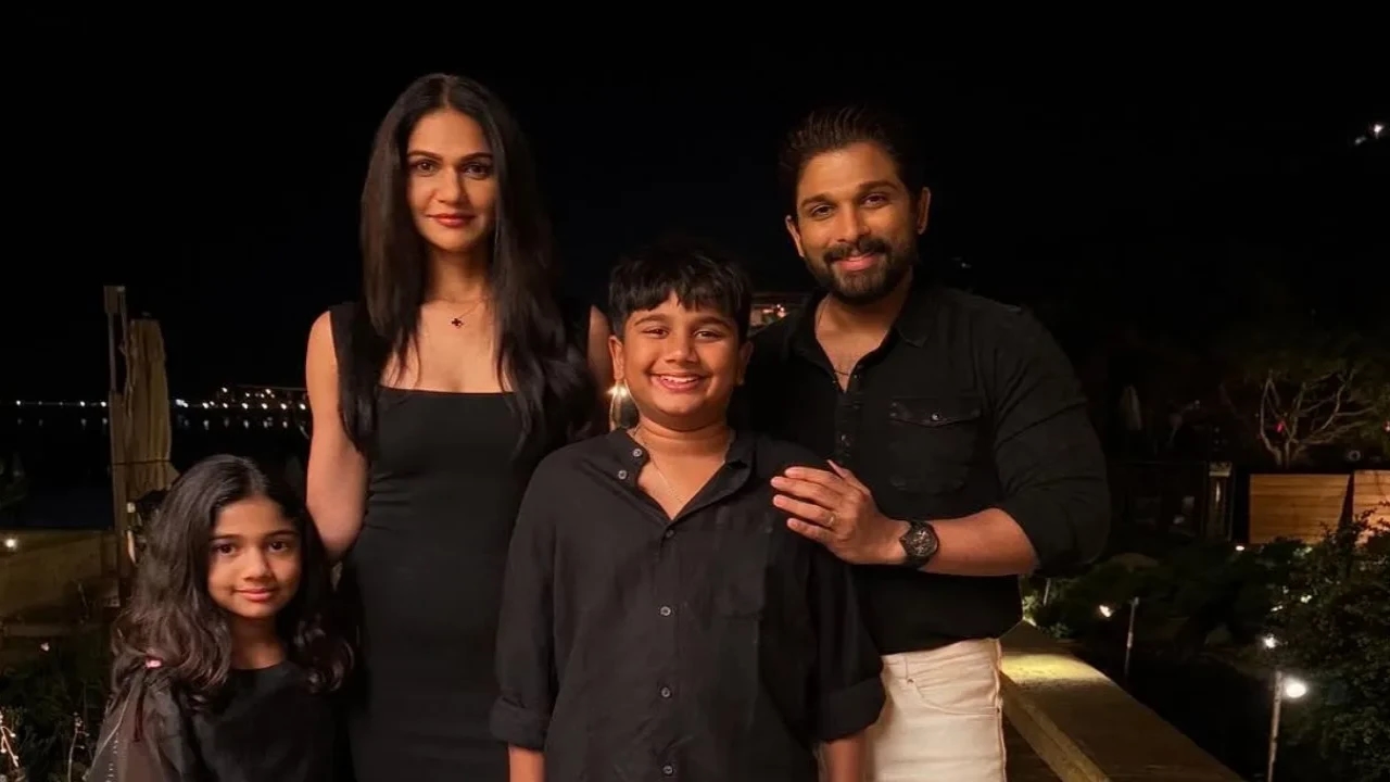 Watch: Allu Arjun and Sneha Reddy return from Europe trip, spotted twinning with kids at airport