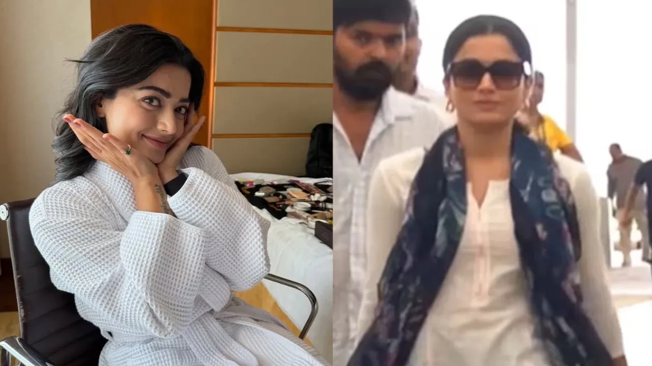 Watch: Rashmika Mandanna serves comfy airport look in baggy jeans, kurta, chappals-don't miss her Labubu bag charms