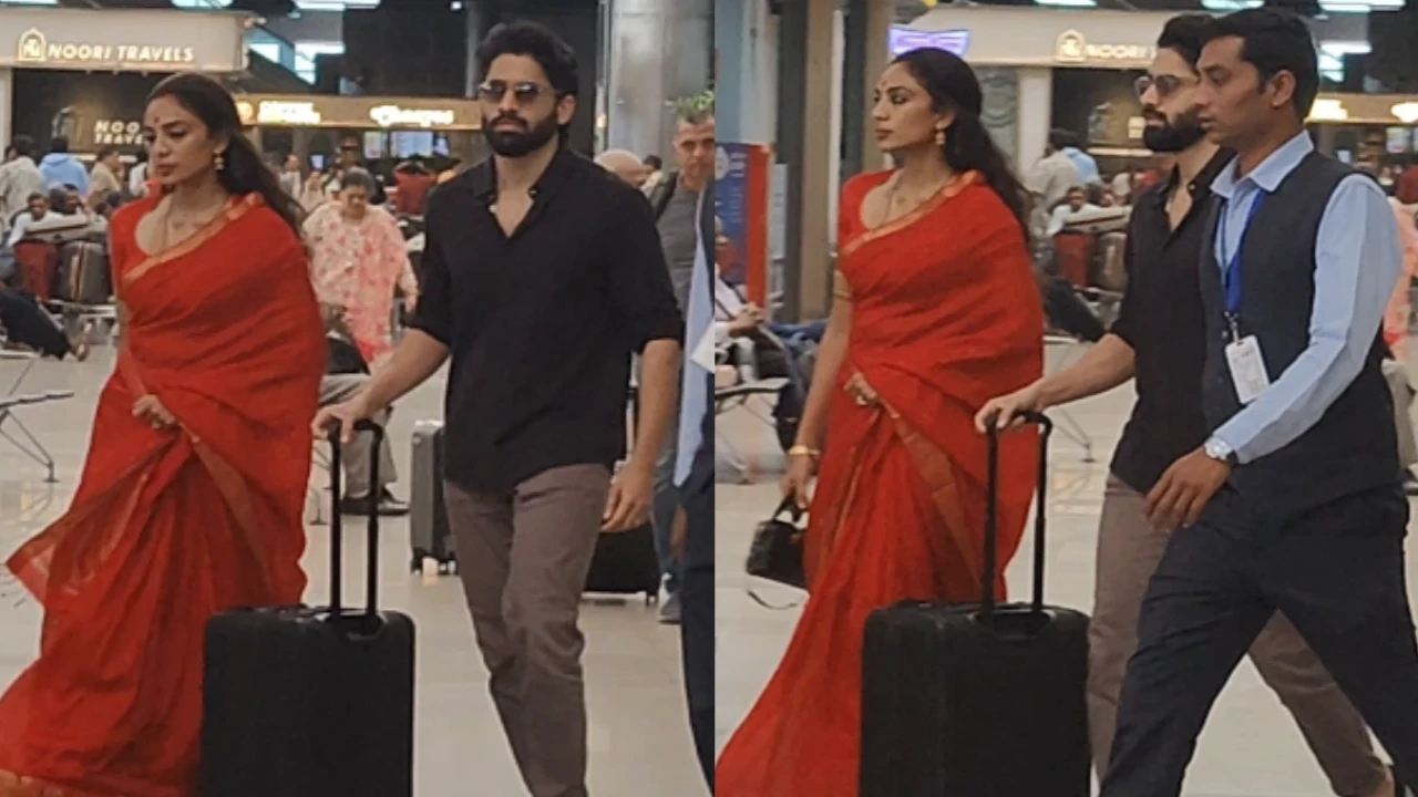 WATCH: Sobhita Dhulipala turns heads in red saree and sindoor at airport, returns from Tirupati with Naga Chaitanya