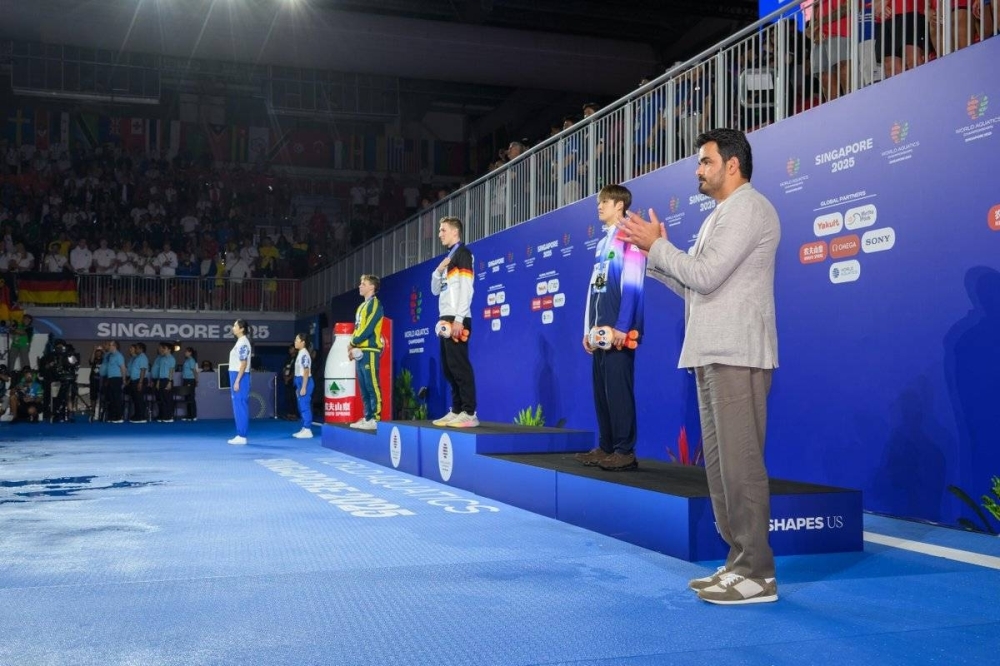 Sheikh Joaan crowns winners of Men's 400m Freestyle at World Aquatics Championships
