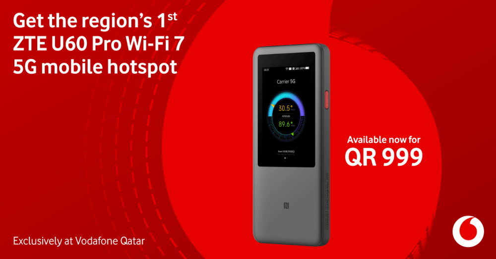 Vodafone Qatar launches region's firstZTE U60 Pro Wi-Fi 7 5G hotspot device
