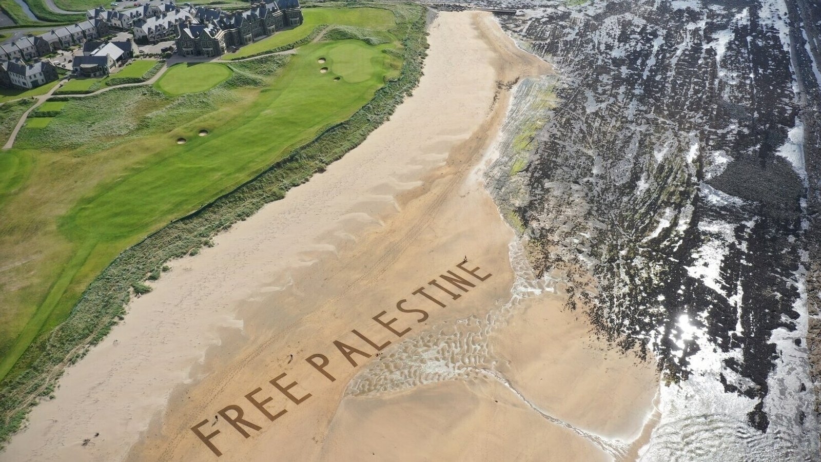 'Free Palestine' message in the sand near Trump's hotel in Co Clare