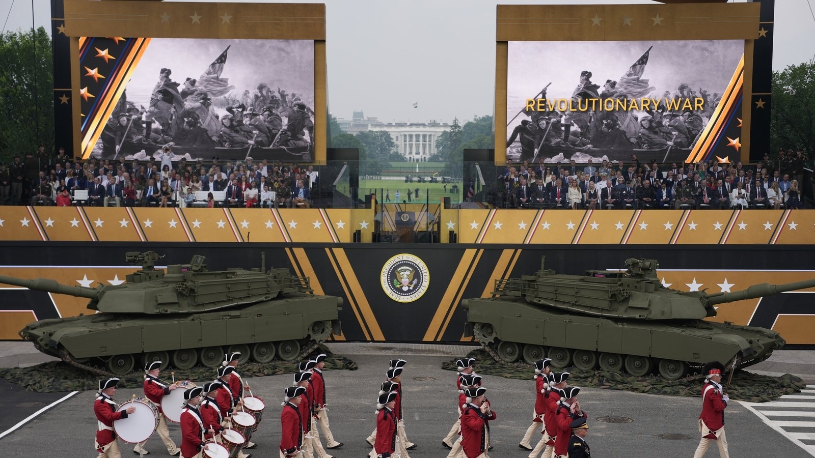 Trump's military parade kicks off as protests sweep US