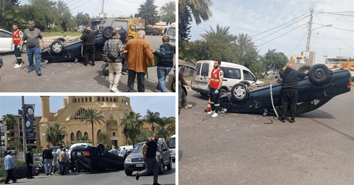 بالفيديو والصور: حادث سير مروع عند دوار مسجد الحريري في صيدا ما أدى الى إنقلاب سيارة وسقوط جريح