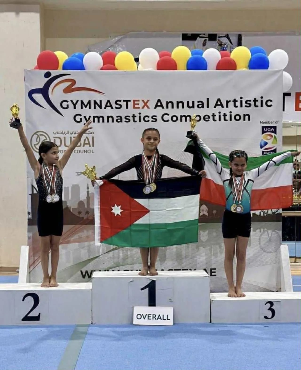 الاردنية إيليانا مهند برهوم تحصل على المركز الأول عن فئتها لبطولة دبي الدولية للجمباز .. مبارك
