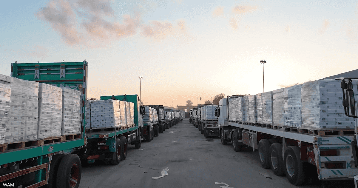 دخول 214 شاحنة مساعدات إماراتية إلى قطاع غزة منذ فتح المعابر