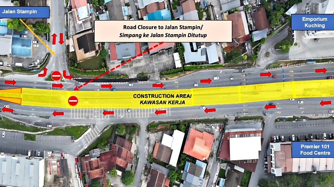 Jln Tun Jugah-Jln Stampin traffic light junction to close for 6 months from Aug 18 for ART works