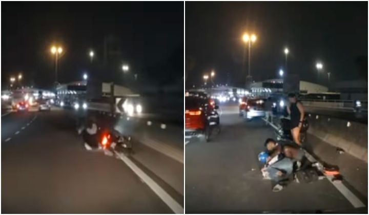 Motorcyclist Crashes After Getting Seizure, Lifeguard Jumps To The Rescue