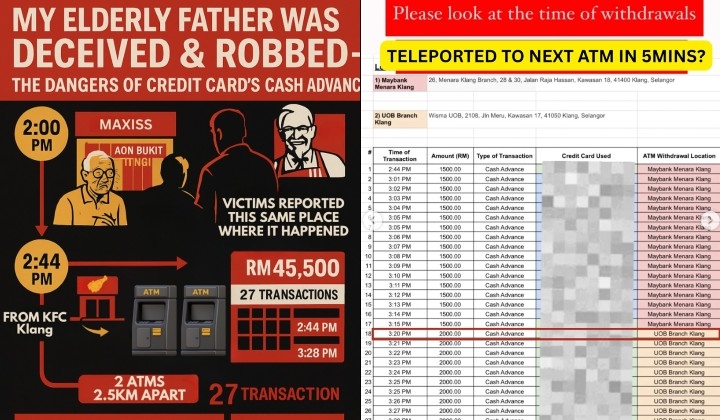 Elderly Stroke Survivor Loses RM45,500 In 44 Minutes Through Credit Card Scam