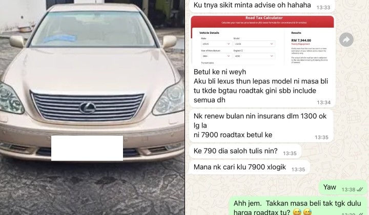 Malaysian Discovers RM7,944 Road Tax Bill After Buying Second-Hand Lexus