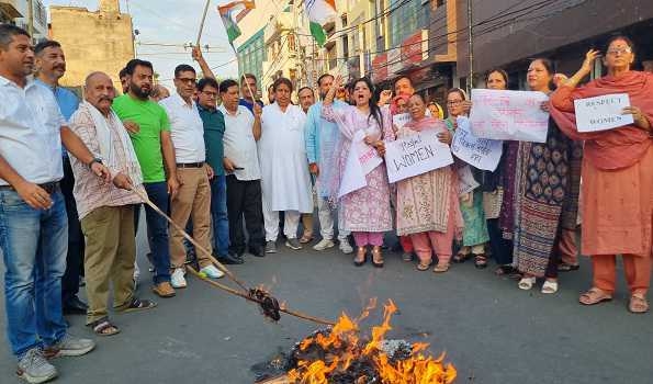 J&K Congress protests against BJP MLA for alleged derogatory remarks on Sonia, Priyanka