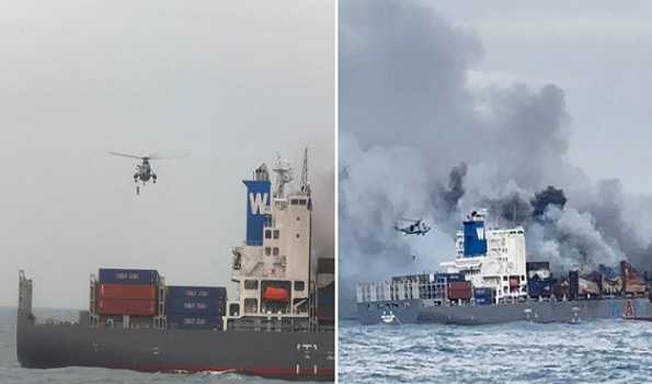 ICG, Navy & IAF execute high-risk operation to stabilise fire-hit Singaporean vessel off Kochi