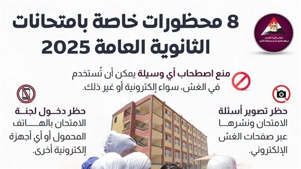 معلومات الوزراء: 8 محظورات خاصة بامتحانات الثانوية العامة 2025